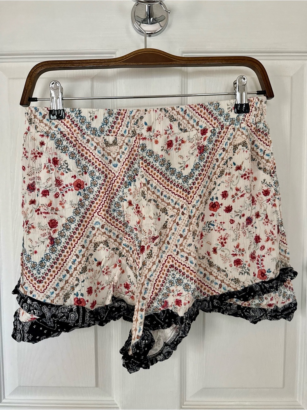 Blue Rain Floral Patchwork Smocked Shorts